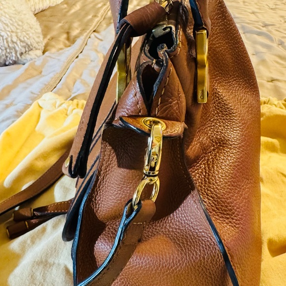 Chloe Marcie Satchel in Tan Grained Leather with Gold Accents - Picture 6 of 12